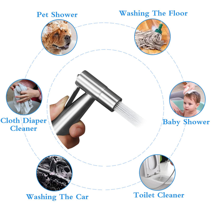 Ikaufen Handheld Bidet Sprayer for Toilet Adjustable Water Pressure Control Bidet Hose Attachment for Bathroom Shower Spray Stainless Steel Cloth Diaper Sprayer Kit Style 1