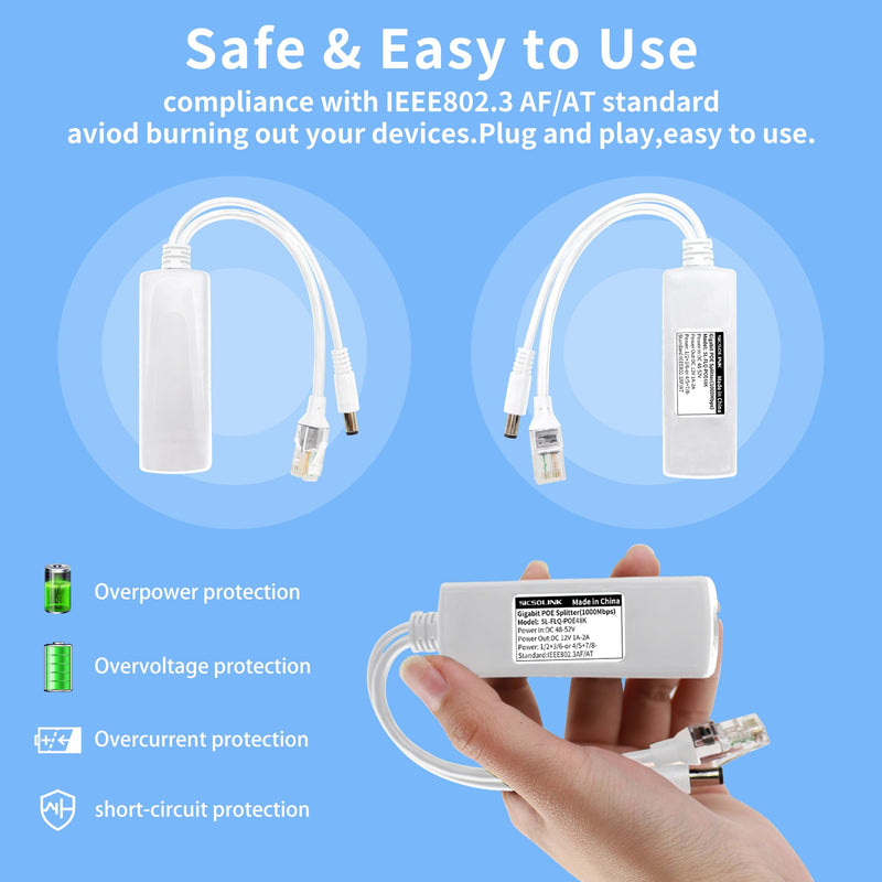 Gigabit PoE Splitter 12V DC 5.5x2.1mm, 48V to DC 12V/2A Output, 1000Mbps, IEEE802.3af/at, PoE Adapter Active for IP Camera, AP and Other DC Power Supply Devices, 2 Pack (12V 2A DC Plug 5.5x2.1mm DC) 12V 2A DC Plug 5.5x2.1mm DC