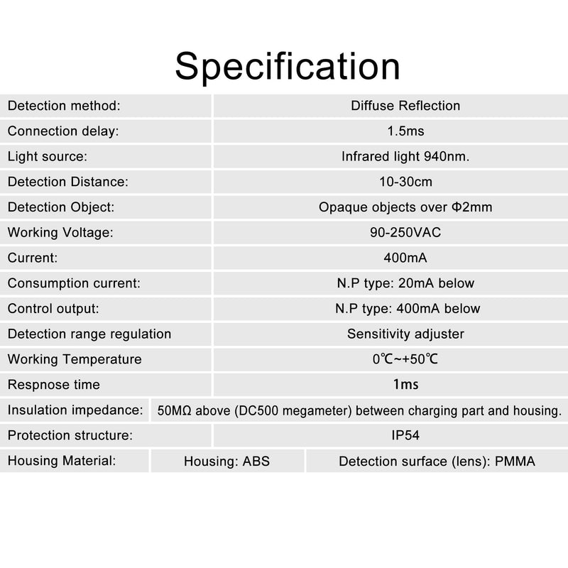 Heschen M18 Column Infrared Photoelectric Proximity Switch, Diffuse Reflection Type, E3F-DS30P1, Detection Distance 10-30cm, 10-30VDC 200mA, PNP Normally Open (NO), 3 Wires