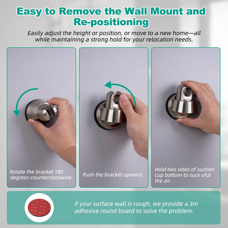 2 Pack Vacuum Suction Cup Shower Head Holder, Removable Shower Head Bracket, Height Adjustable Wall Mount ABS Plastic Suction Holder for Handheld Showerhead, Brushed Nickel 2 Brushed Nickel Finish