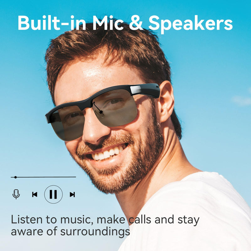 Smart Glasses, Polarized Bluetooth Sunglasses, Built-in Mic & Speakers, Voice Assistant, UV Protection, Bluetooth Glasses for Office, Driving, Cycling Outdoor Sports M9 Pro-greyish Green Lens