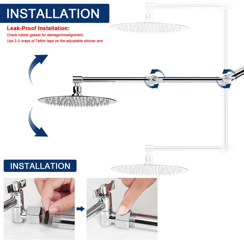 NearMoon Adjustable Shower Arm, Shower Extension Arm Universal Connection, Rise or Lower Shower Head, Adjust Height/Angle to Upgrade Shower Experience, Anti-Leak, 16 Inch (Chrome) Chrome