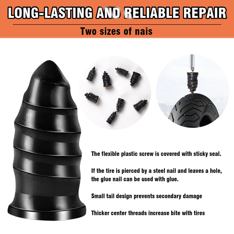 Tire Repair Glue 50ml, Black Tire Glue Sidewall Repair, Rubber Cement Tire Repair, Two Sizes Tire Repair Nail, Sidewall Tire Repair Kit for Car, Motorcycle, Bike, Off-Road, Truck, Tractor