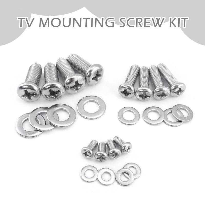 Quacc Universal TV Mounting Hardware Kit 24 PCS M4 M6 M8 Stainless Steel Screws Washers for VESA Wall Mount TV and Monitor Bracket Fixing