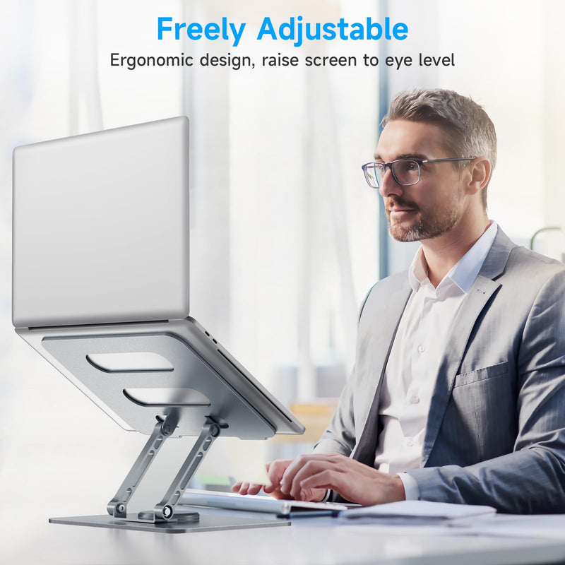 XGKDZJ Adjustable Laptop Stand, Ergonomic, Swivel, Foldable, 360 Rotation, Fits 10-15.6" Laptops, Grey