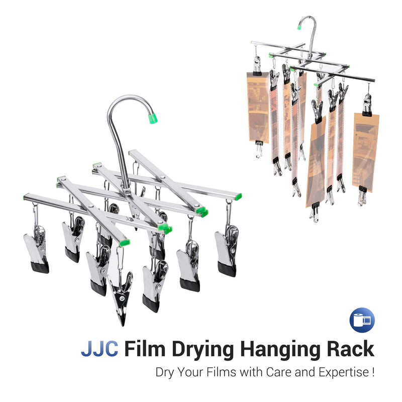 JJC 35mm 120 Film Drying Hanging Rack, Stainless Steel Film Hanger Windproof with 10 Clips Soft Clip No Scratches, Foldable Frame Compatible for 135 120 4x5 Negative Film