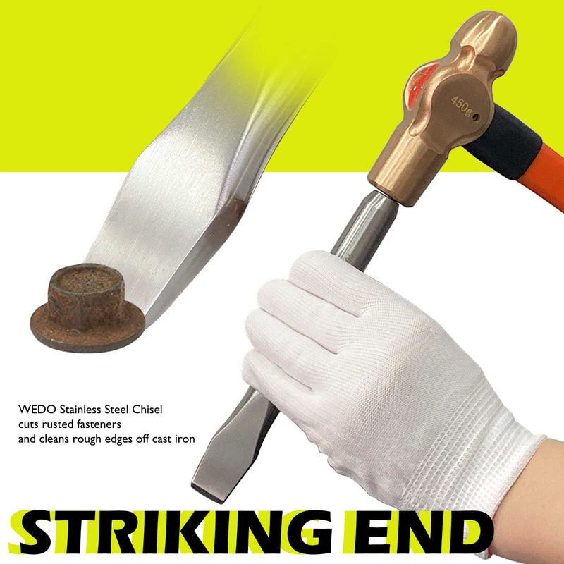 WEDO Cold Chisel,Stainless Steel Flat Chisel,Blade 18mm,Wood Chisel,Length 200mm,Anti-Corrosion,High Strength,Polished Surface,Rust-proof 18mm x 200mm