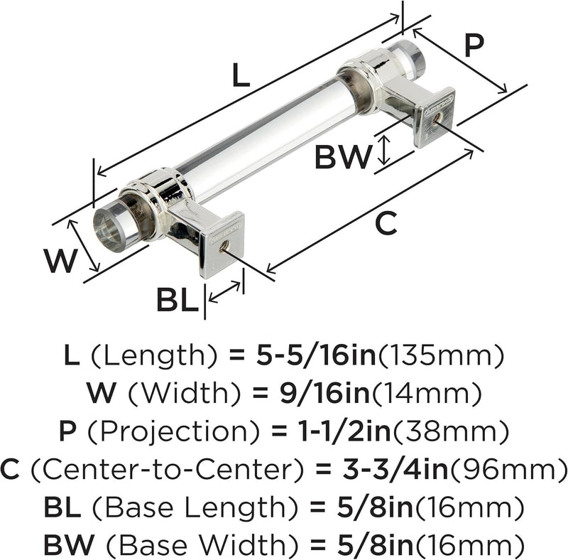 Amerock | Cabinet Pull | Clear/Polished Nickel | 3-3/4 inch (96 mm) Center-to-Center | Glacio | 1 Pack | Drawer Pull | Drawer Handle | Cabinet Hardware