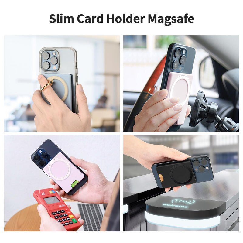 PROfezzion Magnetic Wallet with Double Magnets, Plastic Mag Safe Card Holder Slim Magnetic Phone Wallet Compatible with iPhone 15 14 13 12 Series & Mag Safe Case, Fit 2 Cards, Anti-Drop, Black