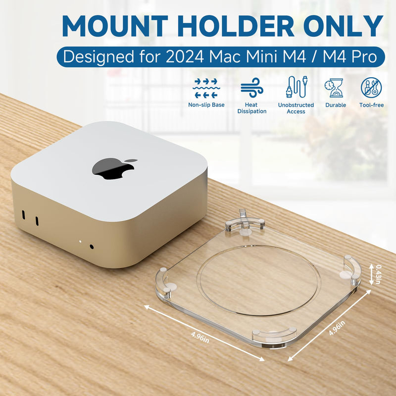 Clear Acrylic Desktop Stand for Mac mini M4/M4 Pro 2024 – Enhanced Cooling & Easy Access Design | Anti-Slip Rubber Feet, Transparent Mac mini Holder