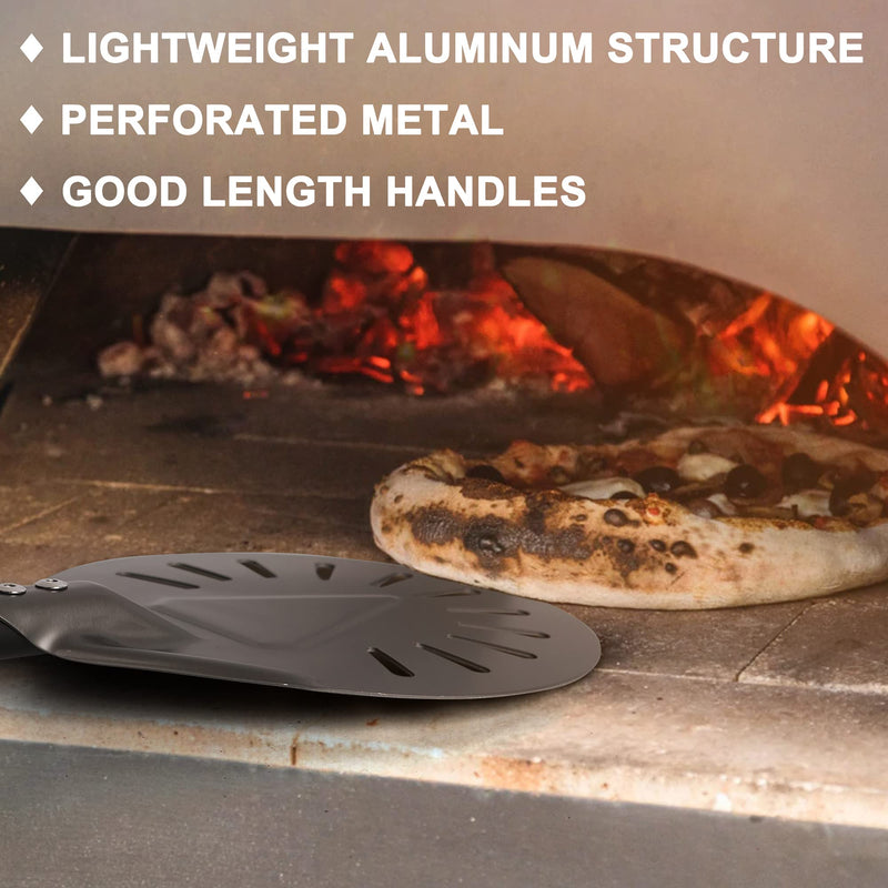 Pizza Turning Peel - 8 Inch Aluminum Perforated Turner With 32 Inch Long Handle, Lightweight Metal Peel for Outdoor Oven Accessories 8" Perforated Pizza Peel-32"Overall