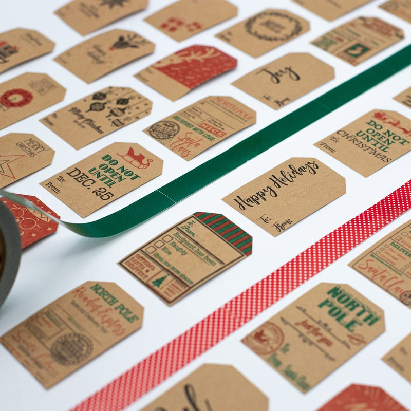 Santa's Delivery Christmas Gift Tag Stickers – 2 x 3 Inch Natural Kraft Holiday Labels – 100 Adhesive Gift Tags with Permanent Adhesive – Eco-Friendly Print, Made in the USA
