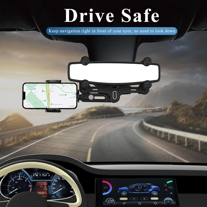 Phone Mount for Car, Rear View Mirror Phone Holder, Rotatable and Retractable Phone Holder for Car Compatible with iPhone Samsung All 4-7 Inch Cell Phones