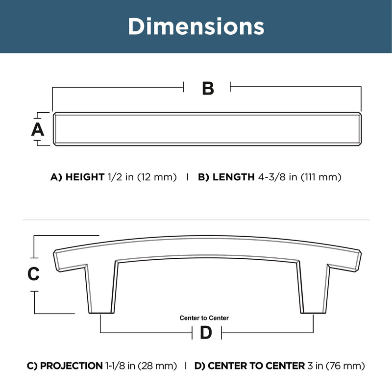 Franklin Brass (10-Pack) – Matte Black Cabinet Handles, 3 Inch Hole Center, Pulls for Drawers, Kitchen Cabinet Door, Dressers | Pierce 3" (76mm) 10