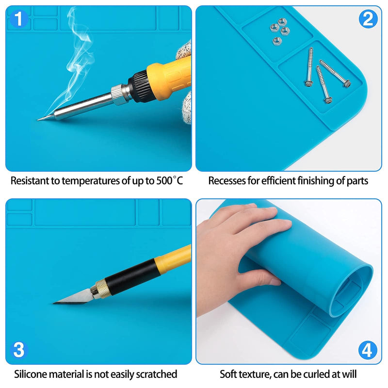 Silicone Soldering Mat 500℃ Heat Resistant, 30x20cm Magnetic & Antistatic Work Mat - Ideal for Electronics, Smartphone, Watches & Soldering Gun Repairs，Repair Mat GJDGRE