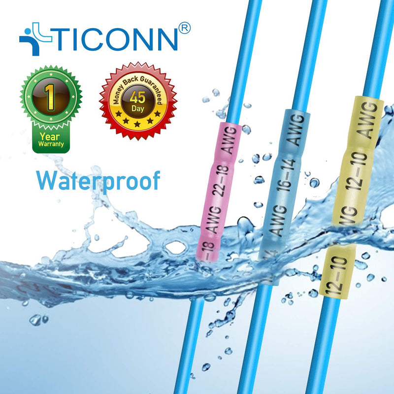 TICONN 400PCS Heat Shrink Butt Wire Connector Kit, Insulated Waterproof Electrical Wire Crimp Terminals Butt Splice for Marine Automotive (400PCS) Mix 400 PCS