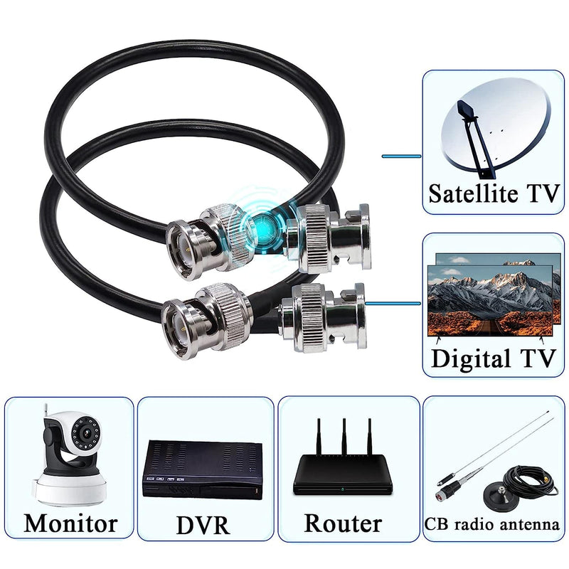 RG58 BNC Cable 50 ohm BNC Jumper, 12 inch (30cm) Low Loss BNC Male to BNC Male Extension Coax Cable for Antenna Analyzer, CB Radio, Security CCTV Camera(2pcs) 0.98 ft-2PCS
