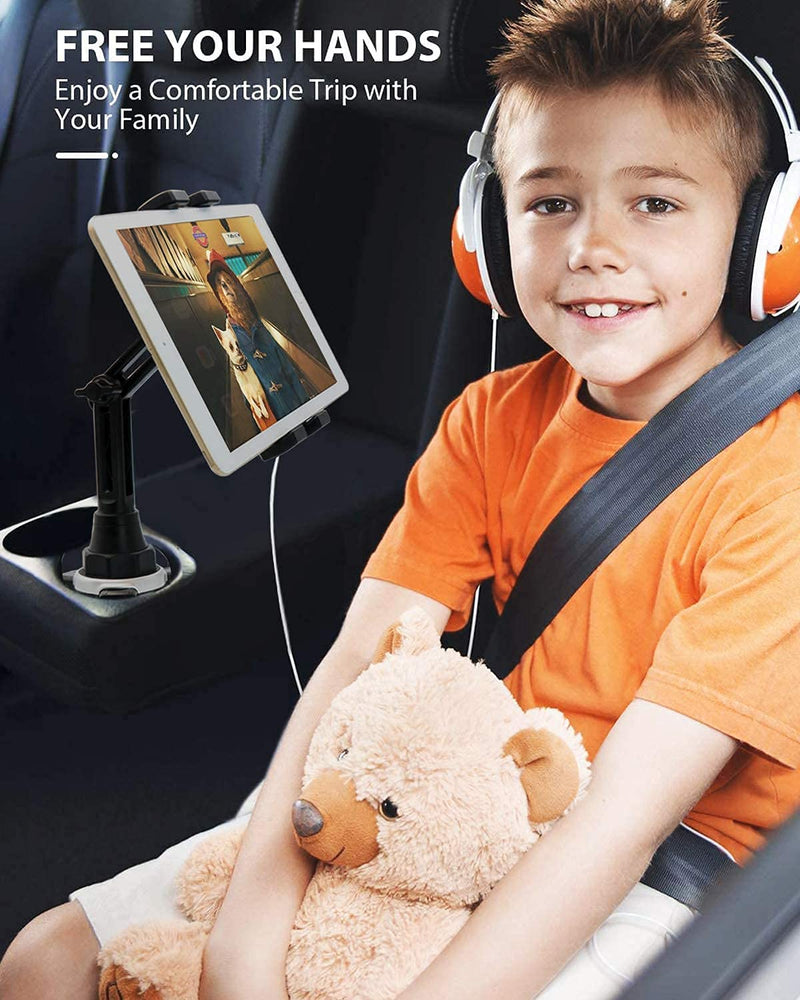woleyi Universal Cup Holder Tablet Mount for Car Vehicle, Truck, Treadmill, Wheelchair, Golf Cart, Boat and More Cupholder for iPad Pro/Air/Mini, Galaxy Tabs, iPhone, All 4-13" Smartphones and Tablets
