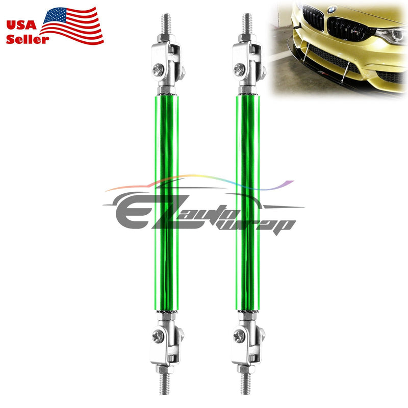 EZAUTO WRAP Green 6"-8" Adjustable Front/Rear Frame Bumper Lip Splitter Strut Rod Support Bar