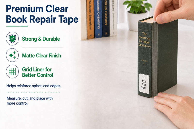 BookGuard 3" Clear Repair Tape, Acid-Free Archival-Safe Vinyl Mending Roll with Grid Liner for Spines, Covers, Hinges, Library Conservation & Restoration, 10 Yards 3" Wide 1