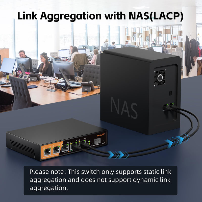 6 Port 2.5G Web Smart Managed Ethernet Switch with 5 x 2.5G Base-T Ports, 1 x 10G SFP+, Static Aggregation, QoS/VLAN/IGMP, Metal Housing Fanless, Desktop/Wall-Mount 5 Port 2.5G Switch Managed