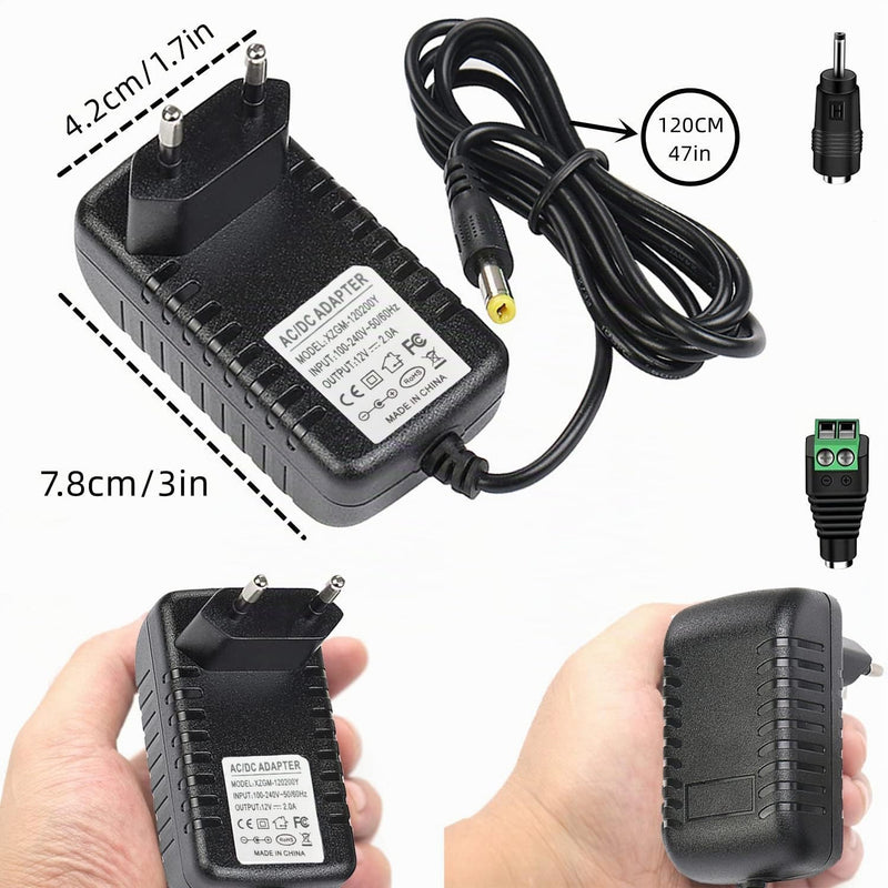 12V 2A 24W Universal Power Supply DC Transformer with 1.2 m Cable | DC plug 5.5 x 2.1 mm replacement power supply for all 12V 2A devices 12V2A