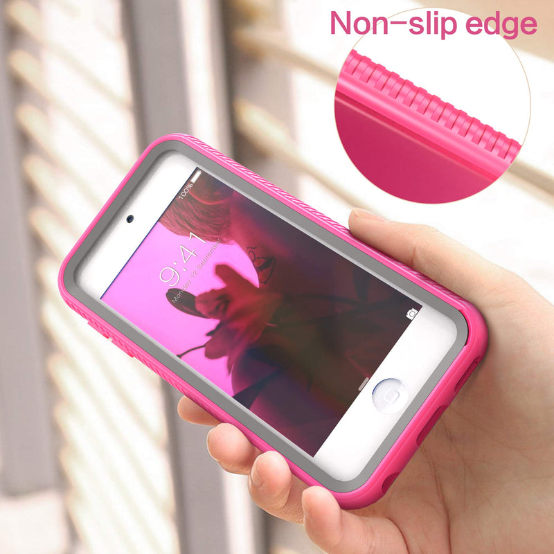 iPod Touch 7th Generation Case, 2 in 1 Shockproof iPod Case with 2 HD Screen Protectors, Hybrid Heavy Duty Protection Shock Resistant Cover for iPod Touch 5/6/7th Generation, Rose