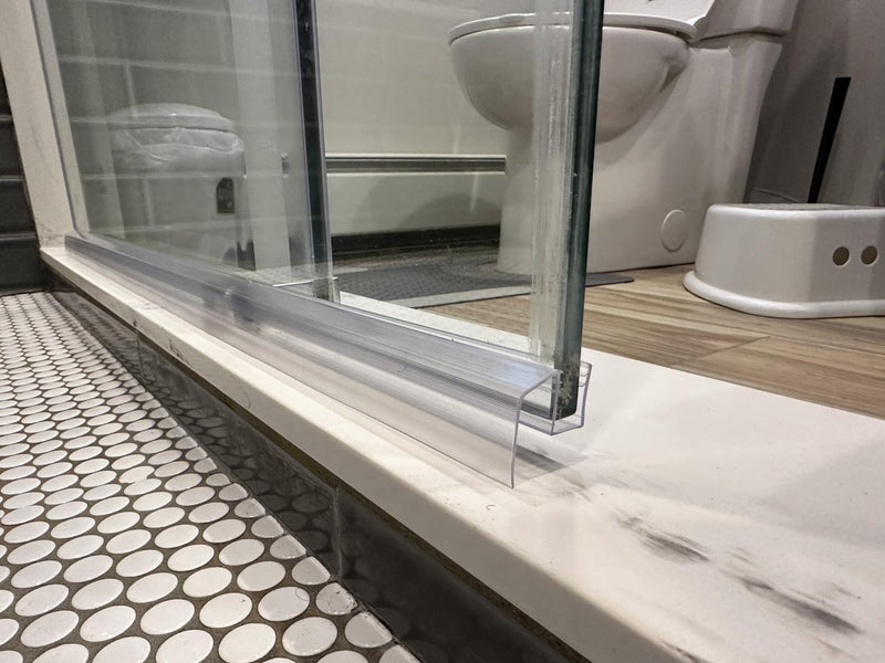 Bathroom Shower Glass Door Bottom Seal Strip, 2PCS 36 Inch Long Clear PVC Seal Strips for 1/4"(6mm) Thick Framless Glass Door Panel 1/4" (6mm）X 36"