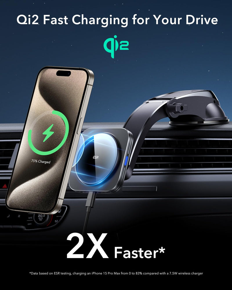 ESR for Qi2 15W MagSafe Car Mount Charger, Qi2-Certified MagSafe Car Charger, Dashboard Magnetic Wireless Car Charger Mount, for iPhone 15/14/13/12 Series, Fast Charging, Car Accessories, Black