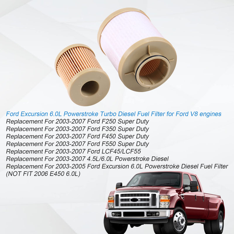 FD4616 Diesel Fuel Filter replacement for 2003-2007 Ford 6.0L F250 F350 F450 F550 Super Duty 2003-2005 Excursion Powerstroke includes lower lifter pump filter and upper fuel bowl filter 3C3Z9N184CB FD4616