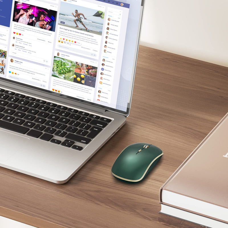 JOYACCESS 2.4G Slim Wireless Silent Mouse, Portable Wireless Computer Mouse with 5 Adjustable DPI Levels, USB Mouse for Desktop, Notebook, MacBook, Chromebook, PC (Green) Green