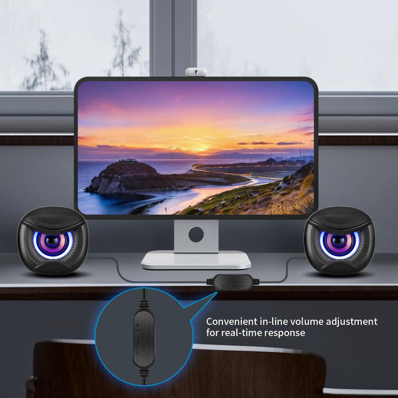 USB Computer Speakers for RGB Lighting, PC Speakers with a USB-C Interface are Suitable for Desktop Laptop Monitor, Owl Eye Design, Blue Lights Blue light