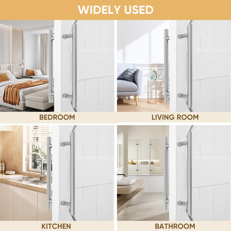 JUBEST 16" Push Pull Door Handle, Stainless Steel Double Sided H Shape Sliding Doors Handle, Heavy Duty Swing Door Handles, Silver 15-3/4''