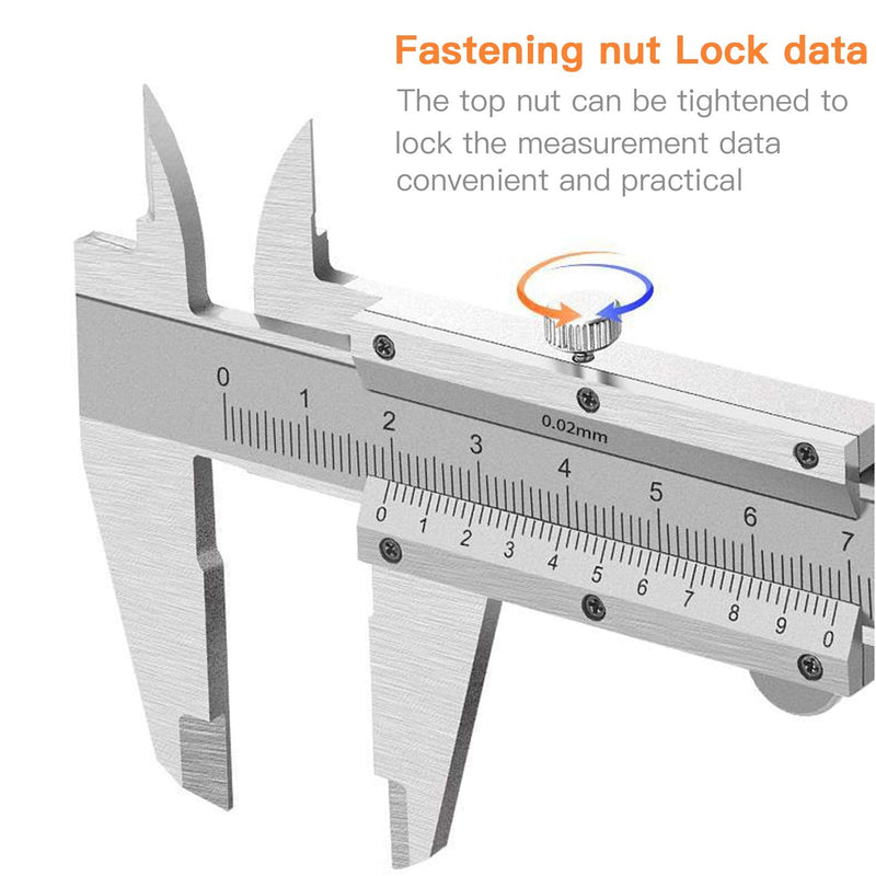 150 mm vernier caliper, stainless steel caliper, precision caliper with locking screw, vernier caliper, caliper caliper with steel ruler, cleaning cloth A