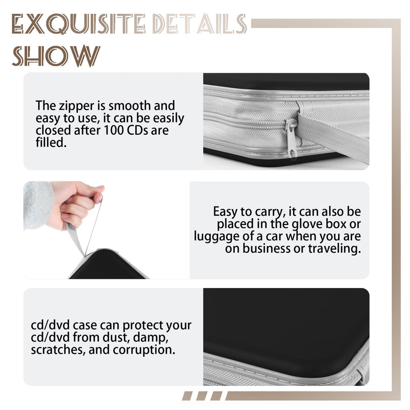 CD Case DVD Storage 2 Pack,100 Capacity DVD Cases Holder CD Storage Case Holders Plastic CD DVD Disc Case Storage Wallet Binder for Car Home Office Travel (Black) Black