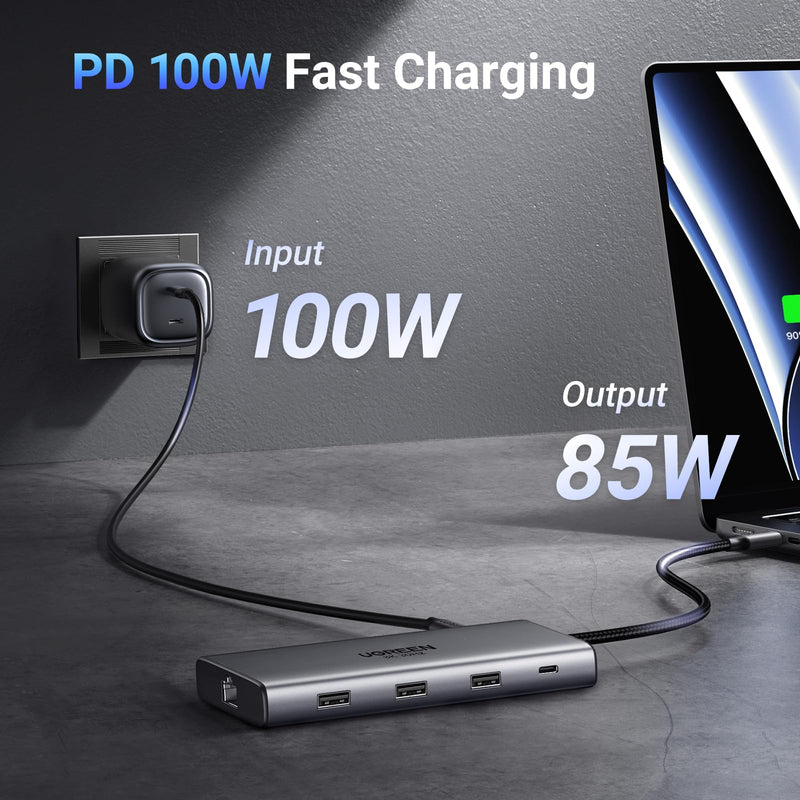 UGREEN Revodok Pro 210 Docking Station 10 in 1 USB C Dock Dual HDMI 4K@60Hz Single 8K@30Hz 100W PD 5Gbps USB C and USB A Data Ports Gigabit Ethernet, SD/TF Card Reader USB Hub Compatible for HP, Dell