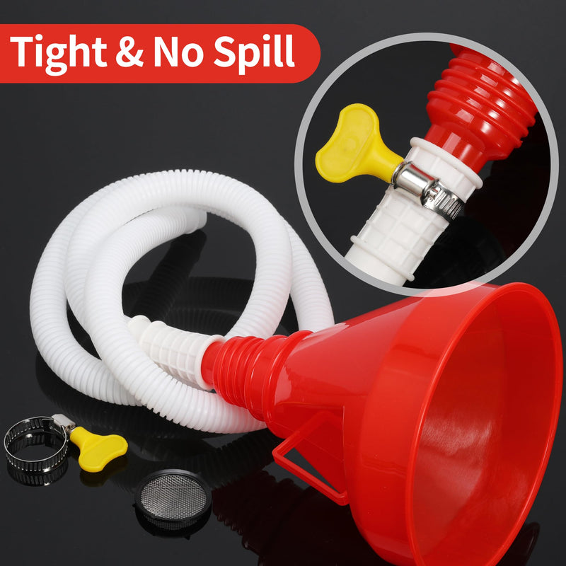 Wide Mouth Oil Funnel with 100cm Long Hose Fuel Funnel Universal Funnel for Car Automotive Use Large Funnel for Kitchen Engine Gas Fluid Liquid with Mesh Screen and Clamp (1) 1