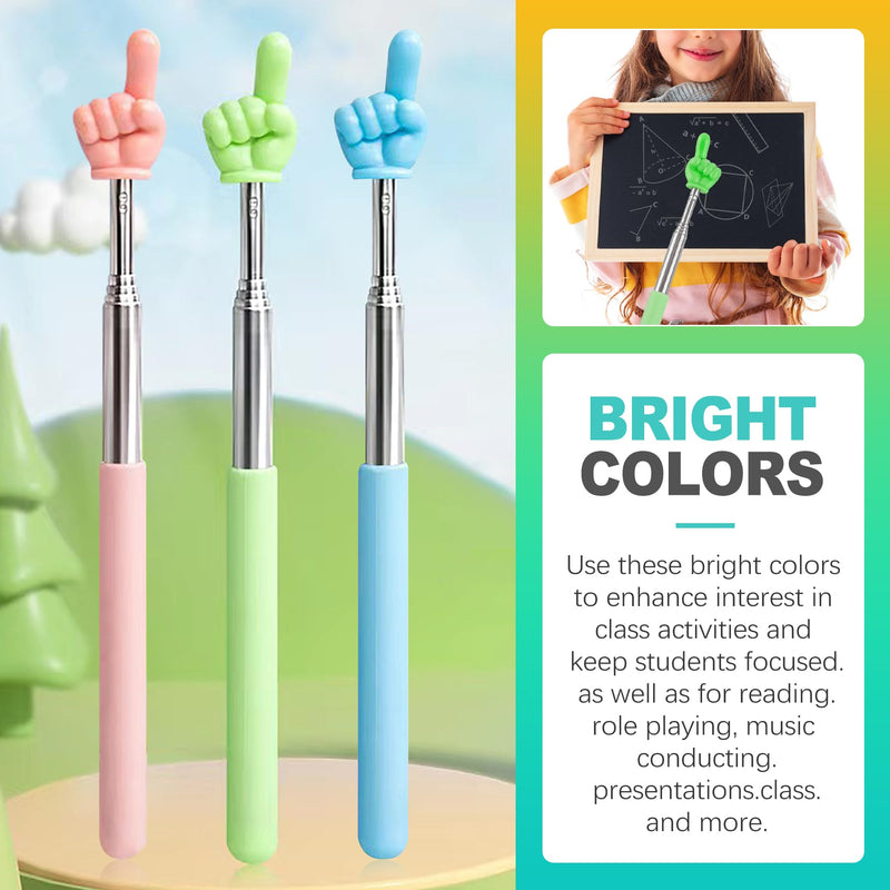 3 Pcs Extendable Pointer Stick, Retractable Telescopic Hand Pointers for Teachers, Classroom Use, Social Distancing, Kids Reading Guide - 3 Colors