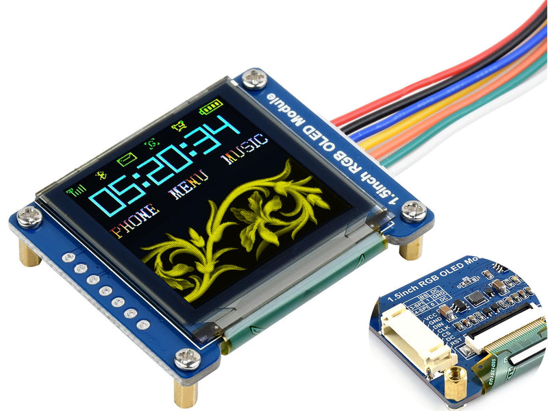 1.5inch RGB OLED Display Module 128×128 Pixels, 65K RGB Display Colors, SPI Interface Compatible with Raspberry Pi 5/ Pi 4B/ Pi 3B+ Pi3B/ Pi Zero/Pi Zero 2W/Arduino/STM32, etc.