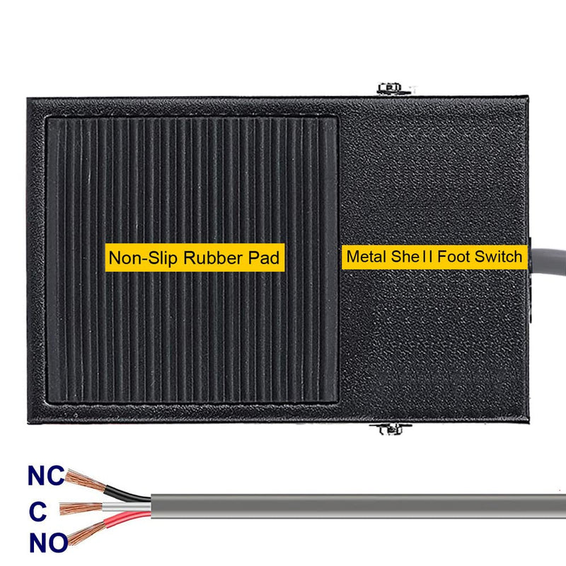 Gebildet 12V-24V-48V-220V/10A Momentary Non-Slip Foot Switch SPDT NO NC Handsfree Metal Foot Switch with 1m Cable Black Metal