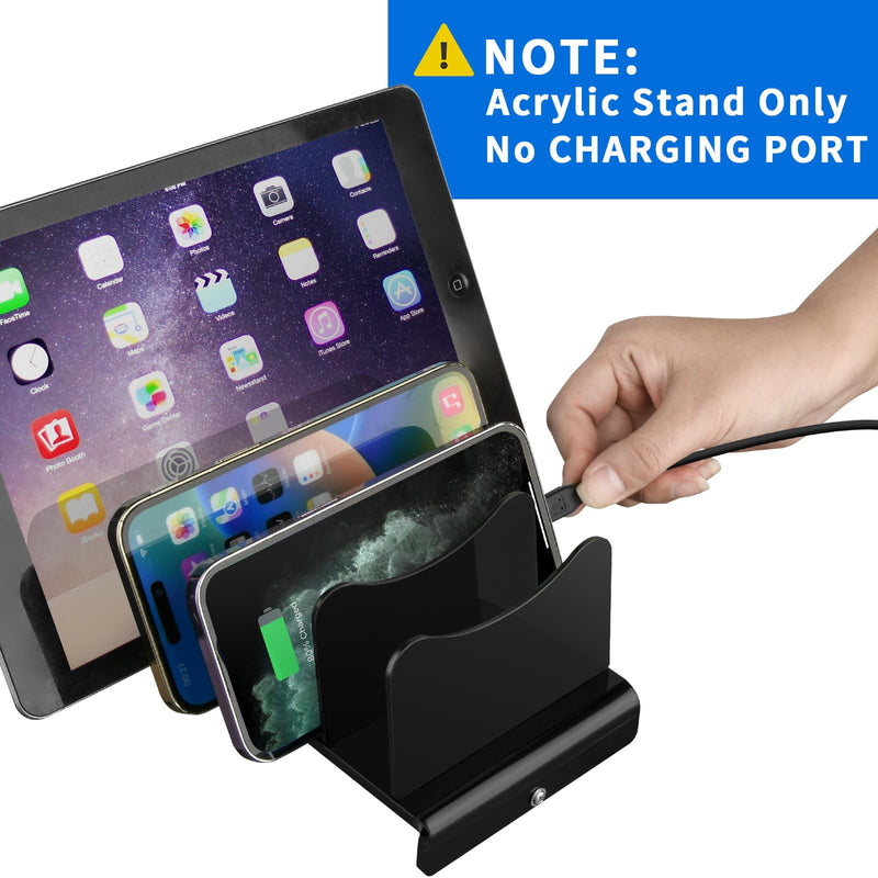 Acrylic Multi Device Organizer Stand Base for Portable Charger Power Banks, 4 Slots Desktop Storage Holder Compatible with USB Battery Pack, Phones and Tablets (Stand Only) - Black