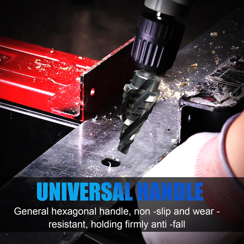 Four Spiral Flute M35 Step Drill Bit Set 1/4"-1"(3 pcs 30 Sizes), 1/4" Shank for Metal Step Drill bit, Impact Resistant Cobalt Step Drill Bit, for Stainless Steel, Wood, Aluminum, Plastic Spiral 1/4"-1"