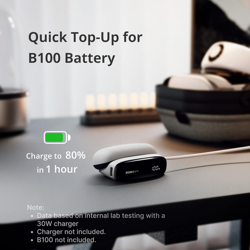 BOBOVR PD100 2-in-1 Charging Dock & 30W USB-C PD Power Bank for B100 Battery – Two-Way Fast Charge, Built-in Cable, Multiple Ports (Dock Only Without Battery) Dock Only