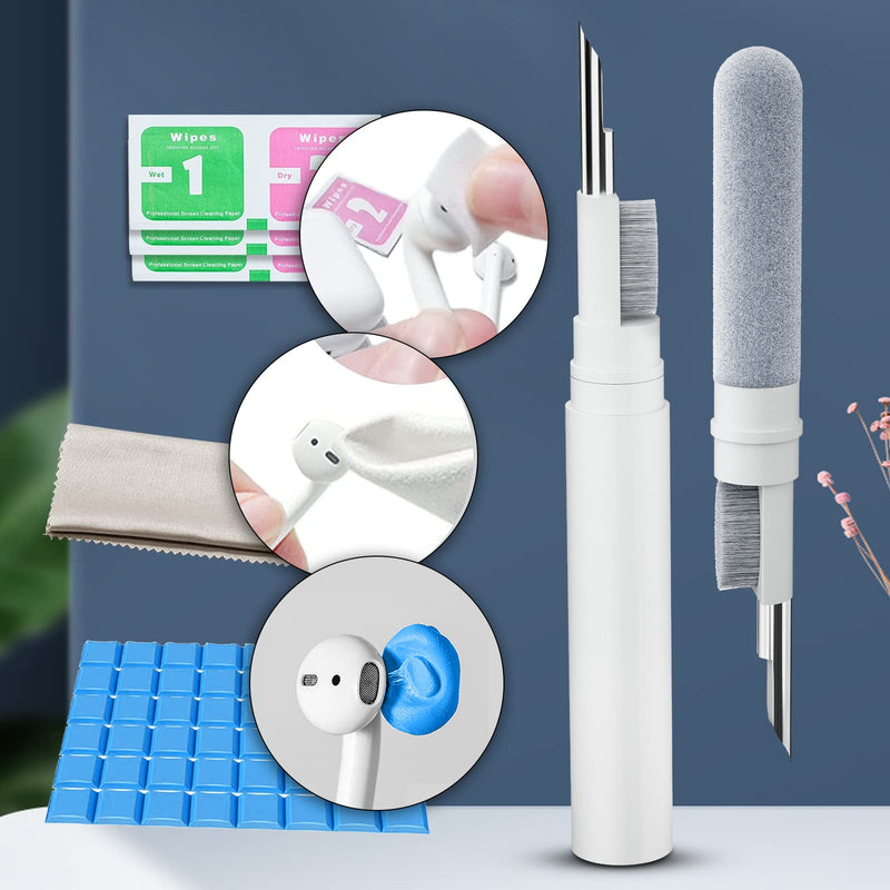 AKIKI Cleaner Kit for Airpods, Earbuds Cleaning kit for Airpods Pro 1 2 3, Phone Cleaner kit with Brush for Bluetooth Earbuds Cleaner, Wireless Earphones,iPhone,Laptop, Camera (White) White