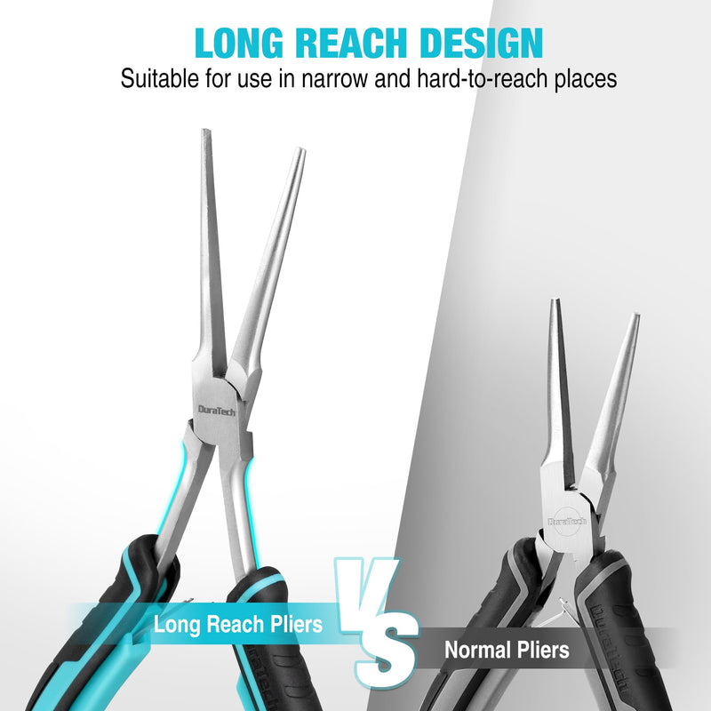 DURATECH 2PCS 7" Long Reach Needle Nose Pliers Set, Long Nose Pliers & Bent Nose Pliers, Small Needle Nose Pliers for Jewelry Making, Wire Wrapping, Wire Bending and Object Gripping on Narrow Space