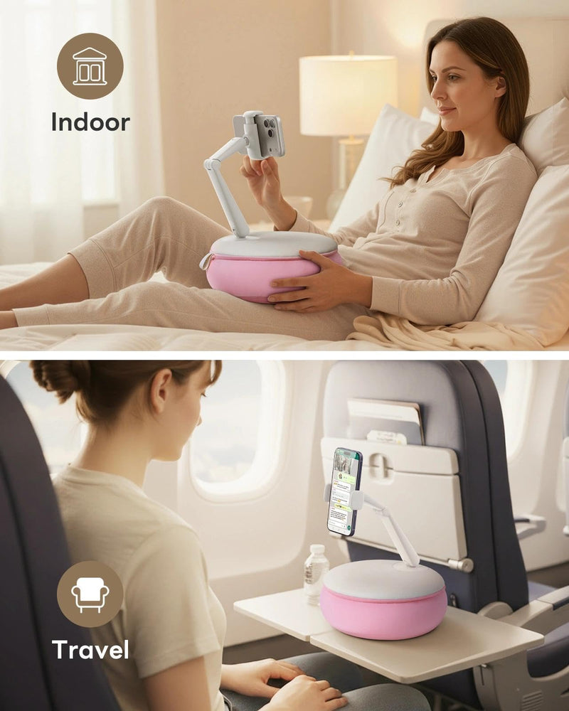 SAIJI Cell Phone Pillow Holder mini iPhone Stand for Bed, Upgraded mini Angle & Height Adjustable Phone Pillow Stand for Watching Video On Bed/Sofa/Lap, Fit for 4.7"-7.0" Device (Pink) Pink