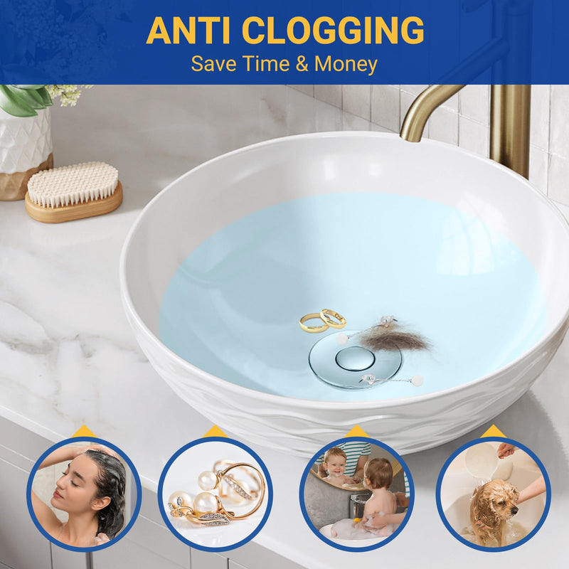 Bathroom Sink Drain Strainer, Pop-Up Bathroom Sink Stopper with Removable Stainless Steel Hair Catcher Basket, Universal Fit for US Bathroom Sinks, Showers & Floor Drains (4pcs) 4pcs