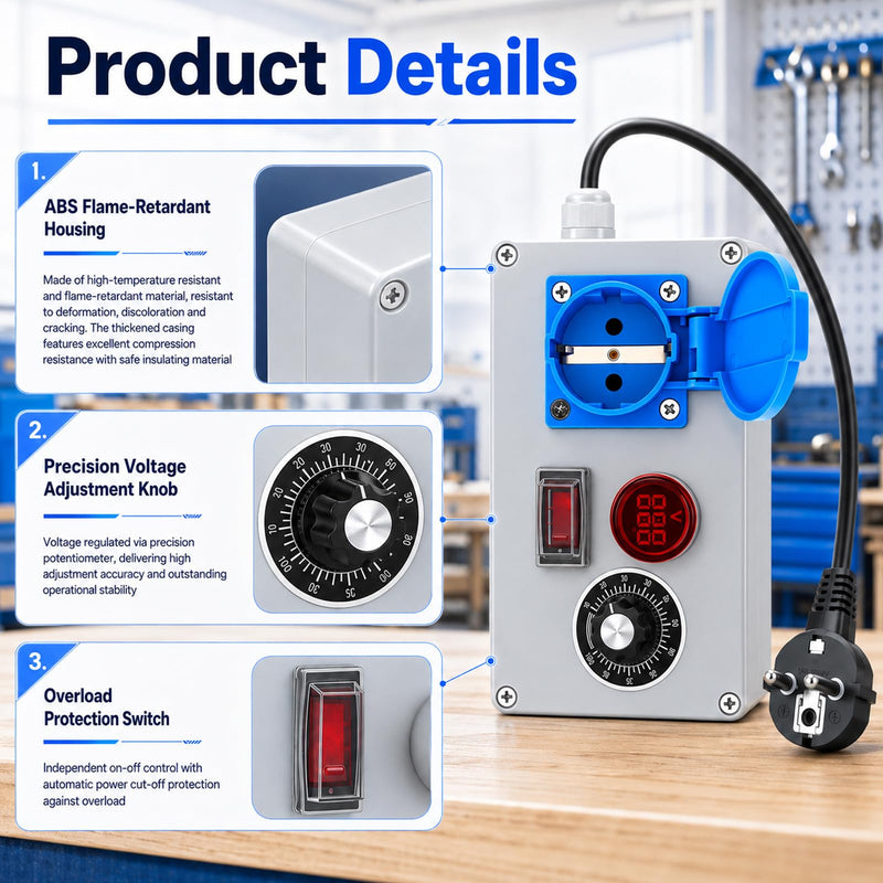 Voltage Regulator Electric Speed Controller 230V 4000W 18A with LED | 18A Max, 10A rated current, 4000W peak. Speed controller for fans, angle grinders, blowers, hand drills. Overload protection