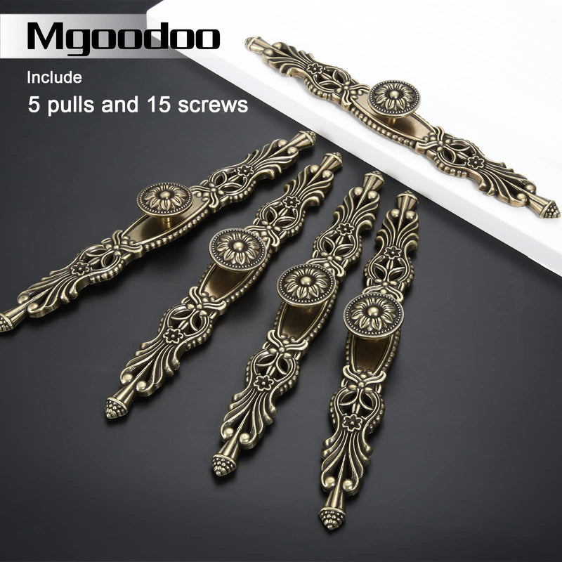 5PCS Knobs Handles with Plate, 10.2" Antique Bronze Cabinet Pulls, Vintage Knobs for Drawer Furniture Door Bedroom Kitchen Cupboard with 15 Screws 5 Pieces 5#