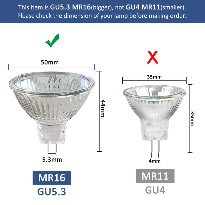 Caldarax Pack of 8 MR16 GU5.3 20W 12V Halogen Spotlights, Dimmable 2700K Warm White, 210LM, Halogen Reflector Light Bulb, GU5.3 Bi-Pin Base Spotlight 36° Beam Angle Mr16 Gu5.3 12v 20w